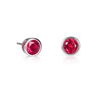 Namana 925 Sterling Silver Ruby Red Stud Earrings For Women And Girls With Solitaire Cubic Zirconia, Simple Single Stone Bezel Set