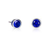 namana 925 Sterling Silver Sapphire Blue Stud Earrings for Women and Girls with Solitaire Navy Blue Cubic Zirconia, Simple Single Stone Bezel Set Studs in 925 Sterling Silver with Dark Blue Stones