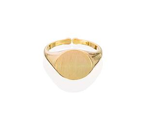 Namana Adjustable Signet Ring, Round Open Gold Ring with Brushed Finish, Cute Simple Ring for Women and Teen Girls