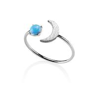 namana Blue Opal Ring for Women and Teen Girls. Dainty Brushed Finish Adjustable Ring with a Moon Crescent Motif with a Created Blue Opal Stone. Cute Silver Rings for Women and Teenage Girls