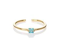 namana Dainty Light Blue Ring in Gold for Women and Teen Girls, Simple Adjustable Gold Plated Open Ring for Ladies with a Sky Blue Square Stone