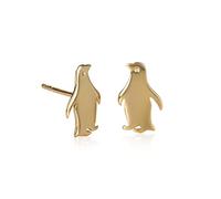 Namana Gold Earrings For Women and Girls in 925 Sterling Silver. Cute Gold Animal Shaped Stud Earrings in a Penguin Design. Fun Penguin Shaped Studs For Girls, Cute Earrings for Kids in Gold.