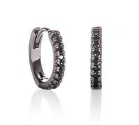Namana Small Black Hoop Earrings for Women and Teen Girls, Mini Hoop Earrings for Women with Black Stones, Dainty Black Huggie Earrings for Women in Sterling Silver, Tiny Black Hoops for Her