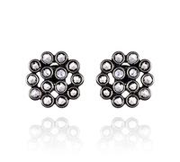 Namana Small Sterling Silver Stud Earrings for Women, Round Sterling Silver Earrings for Women with Cubic Zirconia Stones, Black Stud Earrings, Ladies Oxidized Silver Earrings for Women