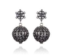 Namana Sterling Silver Ball Earrings for Women, Sterling Silver Dangle Earrings for Women with an Oxidized Finish with Stones, Ladies Statement Dangle Earrings, Large Silver Drop Earrings for Women
