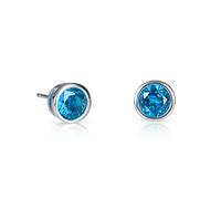 Namana Sterling Silver Sky Blue Cubic Zirconia Stud Earrings - Simple Single Stone Bezel Set Studs