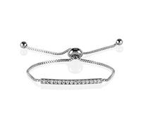 namana Swarovski Crystal Bar Bracelet. 18 Carat Rose Gold Plated or Fine Silver Coloured Bracelet. Cube Chain Bracelet with Adjustable Bead Fastening. (Silver, Rhodium Plated Base Metal)