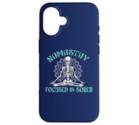 NAMASTAY FOCUSED & SOBER Sobriety Yoga Skeleton Namaste Meme Case for iPhone 16