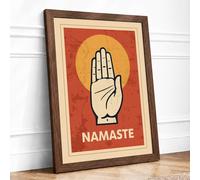 Namaste Hand Geometric Framed Wall Art Print A3 (42×29.7cm) Walnut, Wall Decor for Living Room, Bedroom, Office & Home, Ready to Hang, Art Gift