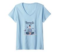 Namaste in Pyjamas: Zen Yoga Meditation Floral V-Neck T-Shirt, Women, Baby Blue, XXL