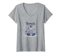 Namaste in Pyjamas: Zen Yoga Meditation Floral V-Neck T-Shirt, Women, Heather Grey, M