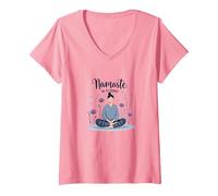 Namaste in Pyjamas: Zen Yoga Meditation Floral V-Neck T-Shirt, Women, Pink, XL
