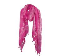 Namaste Trends Batik Print Linen Scarf with Tassels, Pink and White, Lightweight Summer Wrap