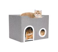 NaMaSyo Foldable Cat House 2 Layer Cat Beds Large Cat Cave Covered Cat House Indoor With Scratch Pad for Small Medium Pets Indoor Multi-Pet Kitten and Little Dogs Grey