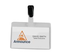 Name Badge 60 x 90mm Security Fastener with Clip Clear Pack 25