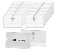 Name Badges with Crocodile Clip and Safety Pin, 40 Pcs Badge Holders, Clear Name Badge Holders Plastic ID Name Badge for School Office Conference(9 * 5.6cm)