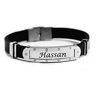 Name Bracelet HASSAN - Personalised Mens Silicone & Silver Tone Engraved Bracelet - Gift For Men - Birthday, Christmas