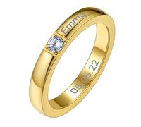 Name Custom Rings with Birthstone, Stainless Steel Promise Anniversary Gold Band Ring Size V 1/2, Women's Ring for Mother Grandma