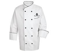 Name Embroidery Long Sleeve Classic Cook Chef Waiter Waitress Coat Uniform Jacket (M (for Chest 40-41), White)