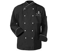 Name Embroidery Long Sleeve Classic Cook Chef Waiter Waitress Coat Uniform Jacket (S (for Chest 38-39), Black)