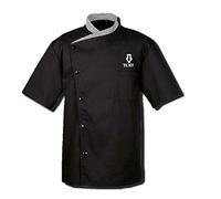 Name Embroidery Unisex Short Sleeve Chef Coat Uniform Jacket (S (for Chest 38-39), Black)