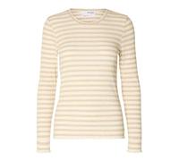 SELECTED FEMME Women's Slfanna LS Crew Neck Tee Str Noos Longsleeve T-Shirt, Oatmeal/Stripes:w Snow White Stripes, XS