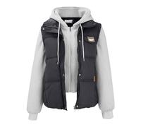 Name Jackets for Women Two Short Down Cotton Jacket Vest Loose Zippered Sweater plus Size Girls Winter Coat (Black, L)