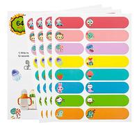Name Labels Stickers for Kids School Supplies, 64 PCS Waterproof Daycare Labels for Baby Bottle, Sippy Cup, Lunch Box, Self-Laminating, Dishwasher Safe
