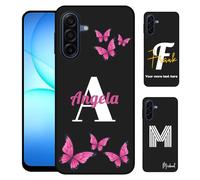 Name Monogram Case for Galaxy A17 5G 2025 Custom Initial Letters Cover in Butterfly Girly Desgin & Men Classic, Protective Silicone, Slim Soft Shockproof Cases Compatible with Samsung A17, Black