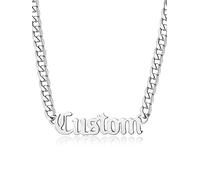 Name Necklace for Men, Stainless Steel Nameplate Jewellery Personalized Name Pendant Curb Cuban Chain Necklaces, Adjustable Long Chain 18"-20"inches