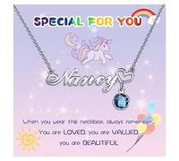Name Necklace Kids Personalised Gifts - No Allergy Stainless Steel Birthstone Necklace Custom Kid Name Necklace for Kids from Mom, Custom Name Necklace Christmas Birthday Jewellery Gifts for Girls