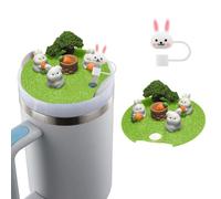 Name Plate for Stanley Cup Lid Accessories,Luminous Frog Panda Cow Cup Lid with Silicone Straw Cover Cap for stanley Cups 40oz,DIY Lids Tag Tumbler Lid Topper Replacement for Stanley Cup (Rabbit)