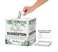 Name Suggestion Tickets For Baby Shower, Greenery Themed Baby Shower Card Box and Advice Cards, Party Games Decorations Supplies, 1 Name Suggestion Card Collection Box & 50 Cards (bb028-hezi)