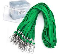 Name Tags Green Lanyards/Badge Holder Pairs Woven Round Lanyard & Horizontal Sealable Waterproof Clear Plastic ID Card Lanyards with id Holder Name Badges (Green, 50 Pack)