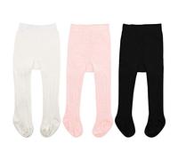 Namektch Baby Girls Tights, Seamless Knit Cotton Leggings Pants Infant Toddler Girl Stockings, 3-pack(black+white+pink), 6-12 months