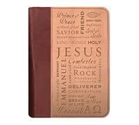 Names of Jesus Bible Cover, Zippered, Italian Duo-Tone Imitation Leather, Brown/Tan, Extra Large