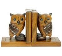 Namesakes® Wooden Owl Bookends Carving - Handmade from wood - Unique & Quirky Owls Hand Carved - Includes anti slip pads - Beautiful gift of Adults & Animal enthusiasts!