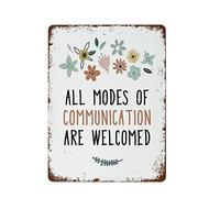 NAMEY All Modes of Communication are Welcomed, Speech Therapy Wall Decor, Speech Room, Speech Therapy Poster, Wall Art, Speech Articulations Tin Sign Vintage Wall Decor for Cafe Bar Home 12 x 16 Inch
