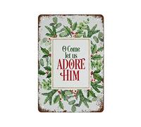 NAMEY Christmas Wall Art Print, O Come Let Us Adore Him, Christian Bible Verse Scripture Poster Decor Vintage Tin Sign Pack, Vintage Metal Signs for Garage Man Cave Bar Kitchen Decor 140 X 200mm
