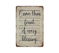 NAMEY Come Thou Fount of Every Blessing Vintage Hymn Wall Art Print Biblical Sheet Music Print Poster Wall Art Home Decor Vintage Tin Sign, Tin Sign, Room Home Decor Signs 12 x 8 Inch