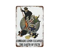 NAMEY Comrade Lenin Cleanses The Earth of Filth Translated - Soviet Propaganda, Communist, October Revolution, USSR Poster Funny Vintage Metal Tin Sign for Home Coffee 12 x 8 Inch