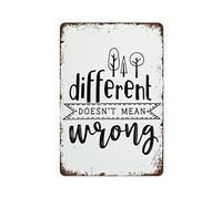 NAMEY Different Doesn't Mean Wrong Inspirational Quote Vintage Metal Signs Metal Tin Sign Vintage Wall Decor Tin Sign Funny Wall Decor for Home Bar Pub Cafe Farm Room Metal Poster 8x12 Inch