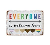 NAMEY Everyone is Welcome Here,All are Welcome Here Sign,Safe Space Poster,Safe Space Sign,Classroom Posters,Diversity Poster,Inclusive Tin Sign Vintage Wall Decor for Cafe Bar Home 12 x 8 Inch