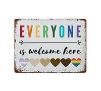 NAMEY Everyone is Welcome Here,All are Welcome Here Sign,Safe Space Poster,Safe Space Sign,Classroom Posters,Diversity Poster,Inclusive Tin Sign Vintage Wall Decor for Cafe Bar Home 12 x 16 Inch