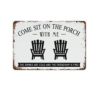 NAMEY Funny Vintage Tin Metal Sign Come Sit on The Porch with Me Sign The Drinks are Cold and The Friendship is Free Rocking Sign 8x12 Inch Suitable for Home Kitchen Bar Cafe Garage Decor