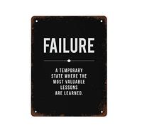 NAMEY Funny Vintage Tin Metal Sign Failure Print Modern Home Office Decor Motivational Goals Quote Entrepreneur Gift Large Black Poster 16x12 Inch Suitable for Home Bar Cafe Garage Wall Decor
