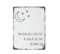 NAMEY Funny Vintage Tin Metal Sign Minimalist Typography Wall Art Nursery Decor Print How Long Will I Love You As Long As The Stars are Above You 16x12 Inch Suitable for Home Kitchen Bar