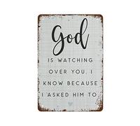 NAMEY God is Watching Over You, I Know Because I Asked Him to Retro Metal Tin Sign Vintage Wall Decor Tin Sign Funny Decorations for Bar Pub Cafe Farm Room Office Metal Poster 140x200 mm