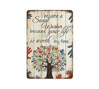 NAMEY Hand Tree Poster, I Became A Social Worker Because Your Life is Worth My Time Poster Retro Tin Sign Vintage Metal Signs Vintage Wall Decor for Home Bar Farm Office Metal Poster 8x12 Inch