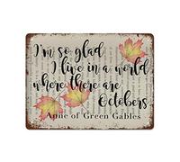 NAMEY I'm So Glad That I Live in A World Where There are Octobers Vintage Book Art Print Retro Metal Sign Vintage Tin Sign for Plaque Poster Cafe 12 x 16 Inch